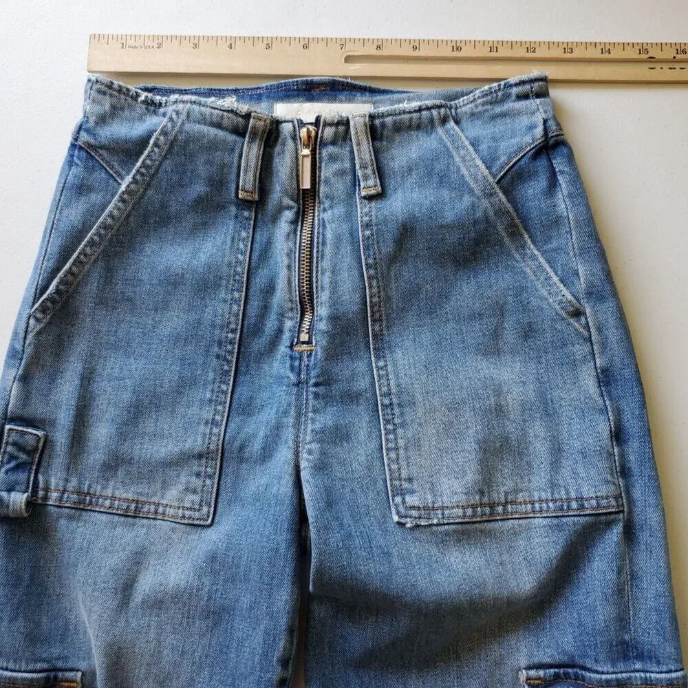 Jonathan Simkhai Payton Denim Cargo Jeans Mid Rise Straight Leg Zipper‎ Hem